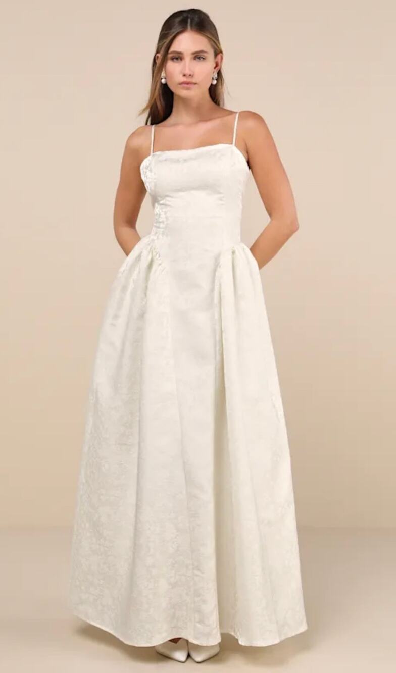 NWT! Lulus Gorgeous Extravagance Ivory Floral Jacquard Maxi Dress S